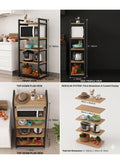 5-Tier Steel Kitchen Storage Rack – Wood Look Shelves – Multipurpose Microwave Stand Organizer