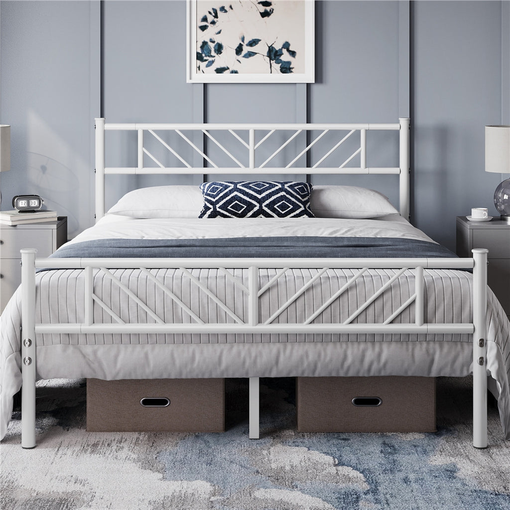 Metal Bed Frame with Arrow Design Headboard and Footboard