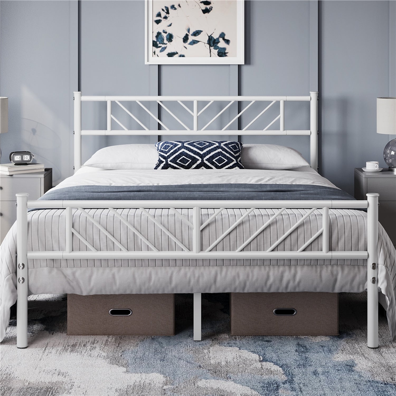 Metal Bed Frame with Arrow Design Headboard and Footboard
