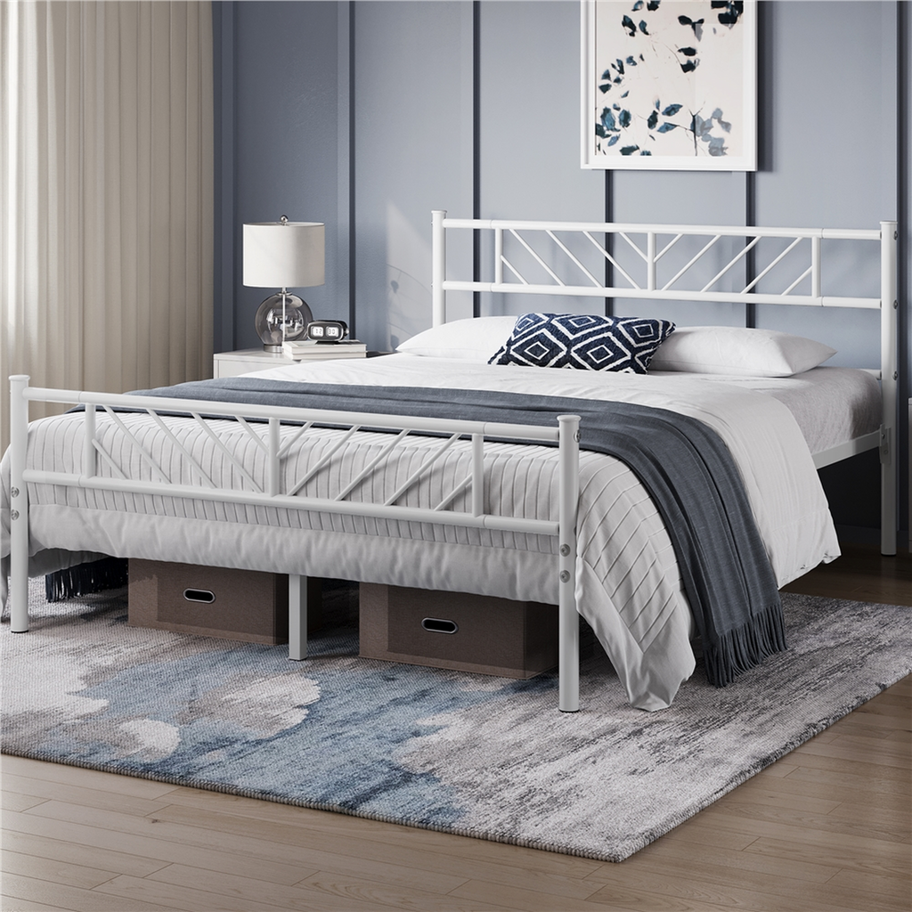 Metal Bed Frame with Arrow Design Headboard and Footboard