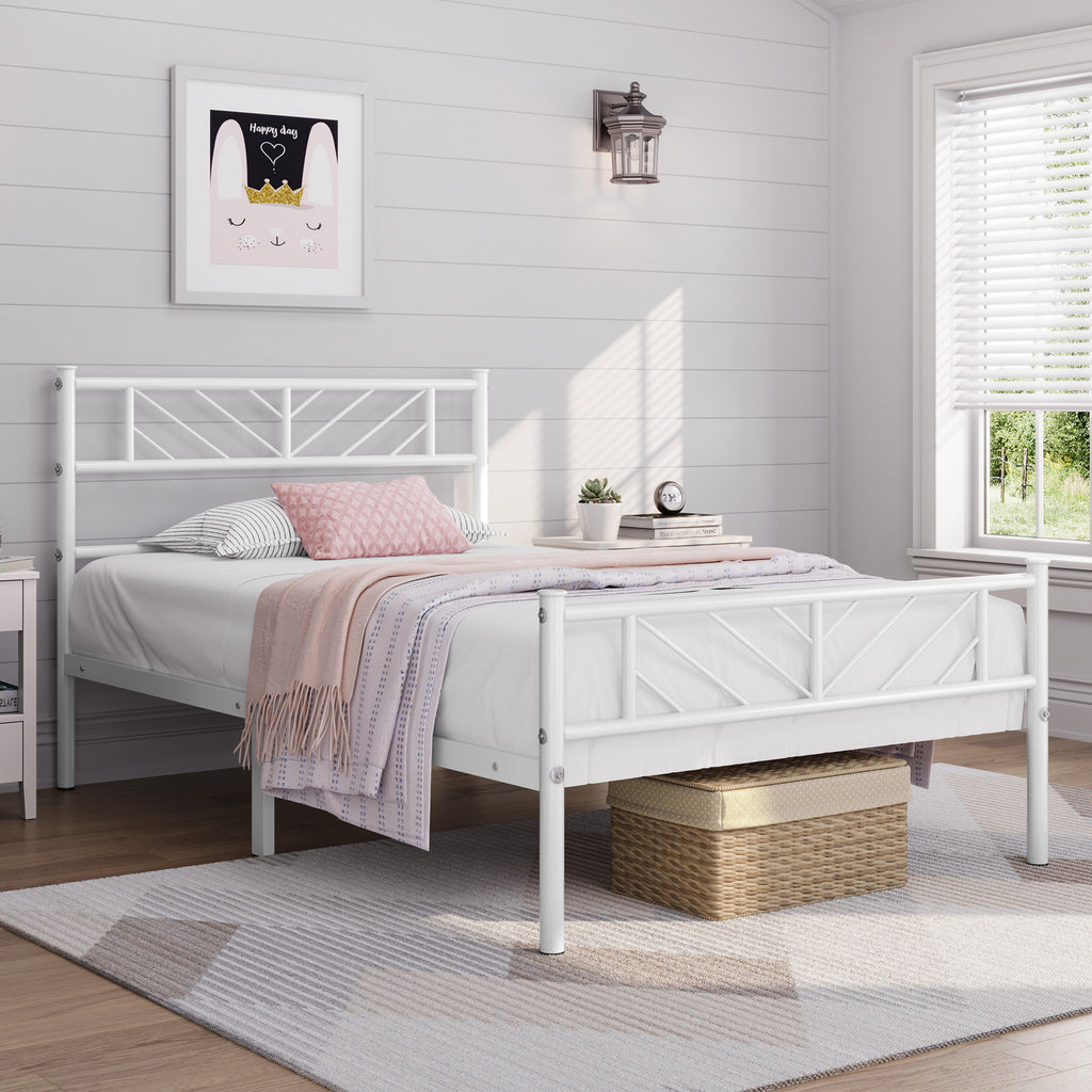 Metal Bed Frame with Arrow Design Headboard and Footboard