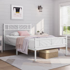 Metal Bed Frame with Arrow Design Headboard and Footboard