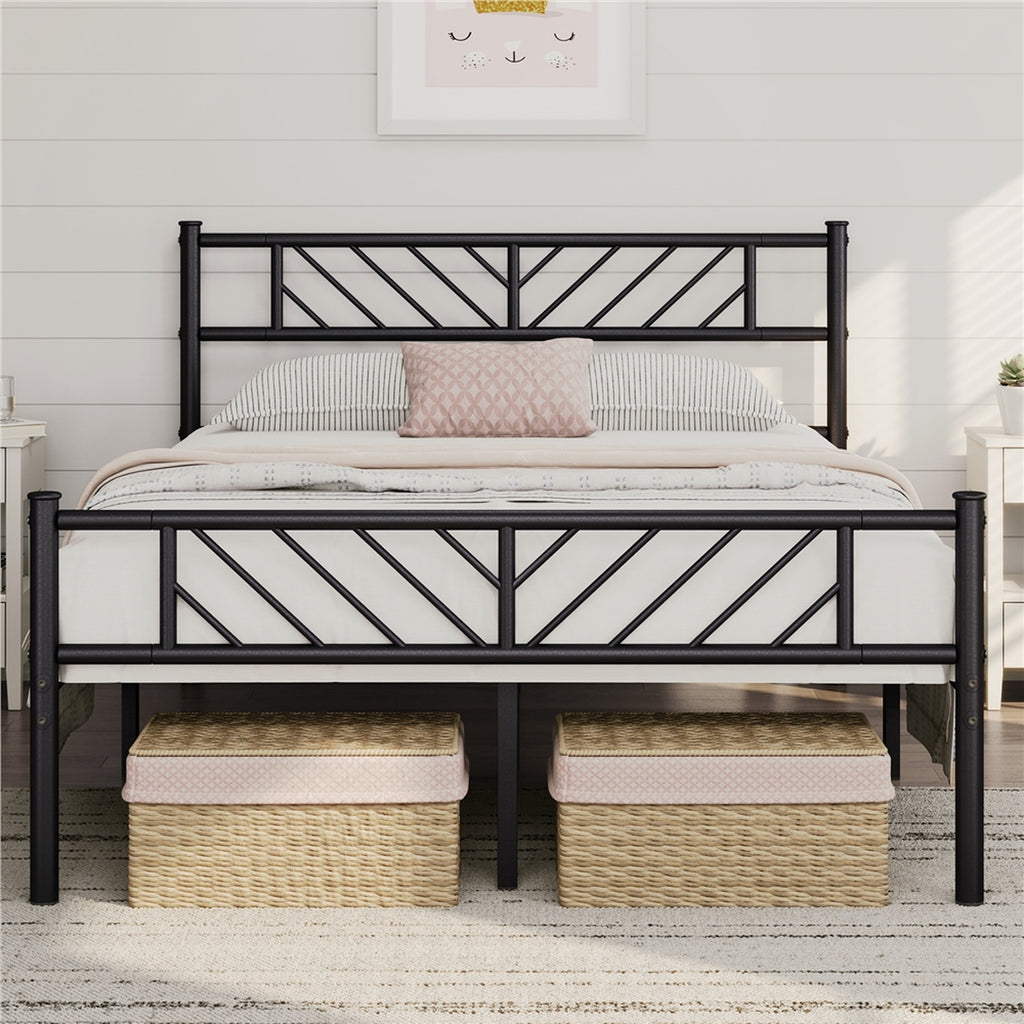 Metal Bed Frame with Arrow Design Headboard and Footboard