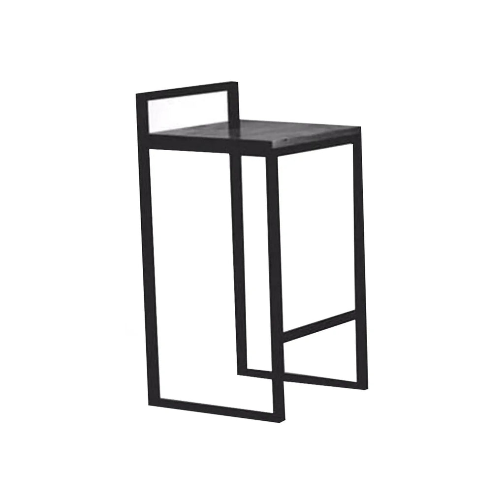 Black metal bar stool on a white background with SKU OUBE-111.