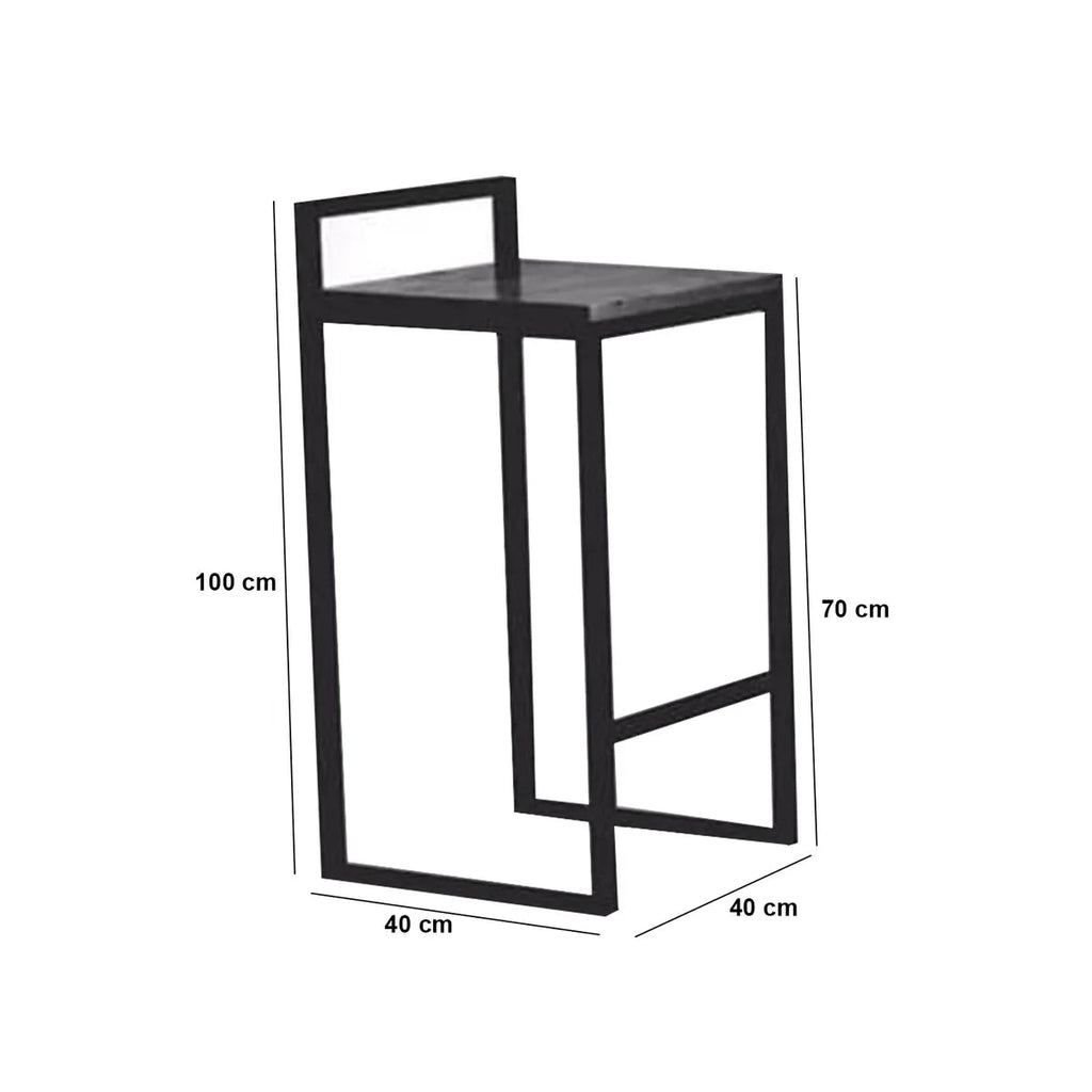 Black metal stool with dimensions on a white background