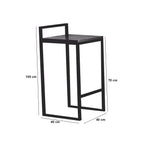 Black metal stool with dimensions on a white background