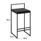 Black bar stool with dimensions on a white background
