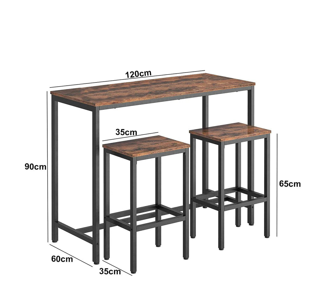 Set of bar stools with dimensions labeled on a white background