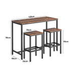 Set of bar stools with dimensions labeled on a white background