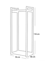 Line drawing of a wooden wardrobe with dimensions labeled, featuring the brand 'woodx'.