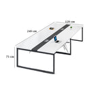 White conference table with dimensions labeled on a white background