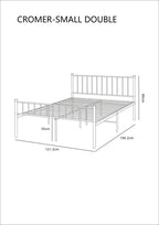Dimensions of a Cromer-Small Double bed frame on a white background