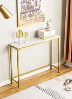 Modern Console Table with white Marble alternative Top and Gold Metal Frame – Elegant Entryway Table