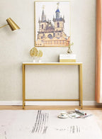 Modern Console Table with white Marble alternative Top and Gold Metal Frame – Elegant Entryway Table