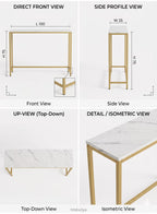 Modern Console Table with white Marble alternative Top and Gold Metal Frame – Elegant Entryway Table