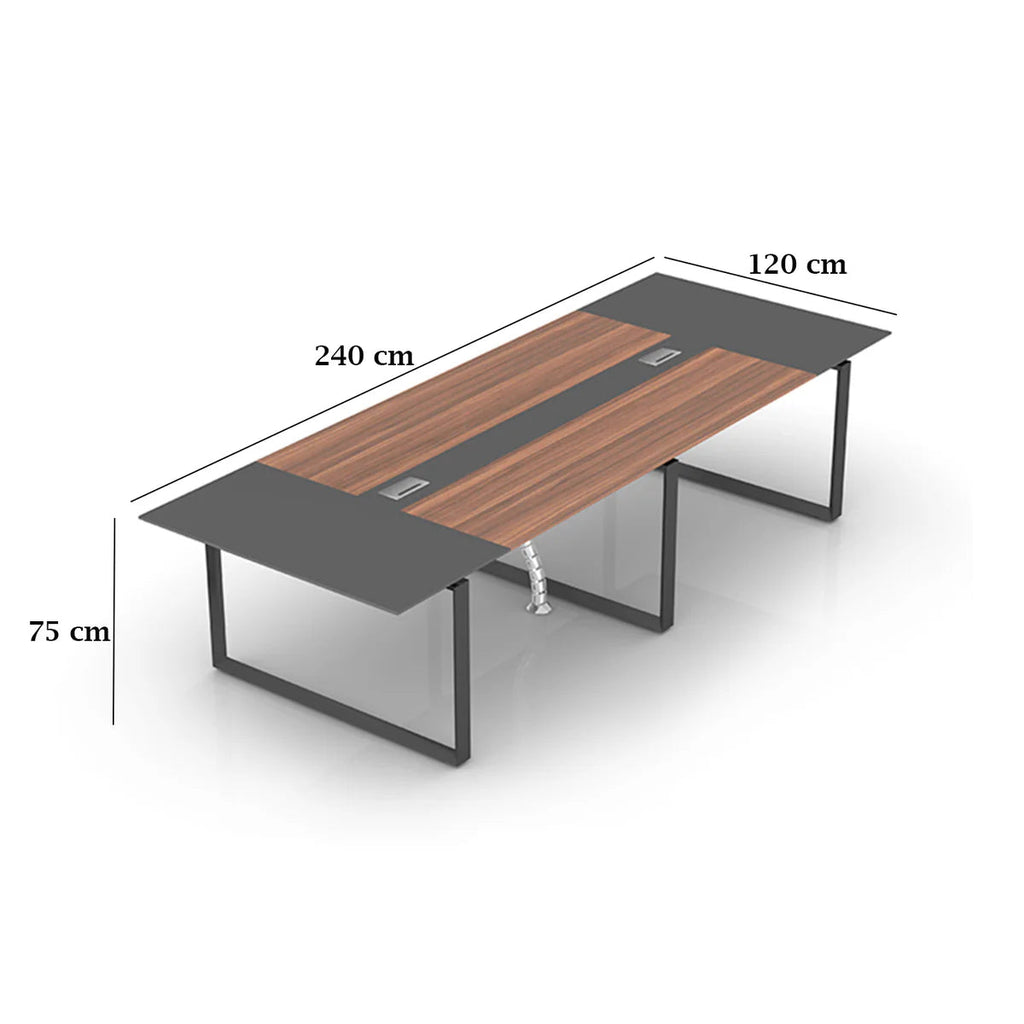 Long office desk with dimensions on a white background