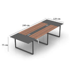 Long office desk with dimensions on a white background