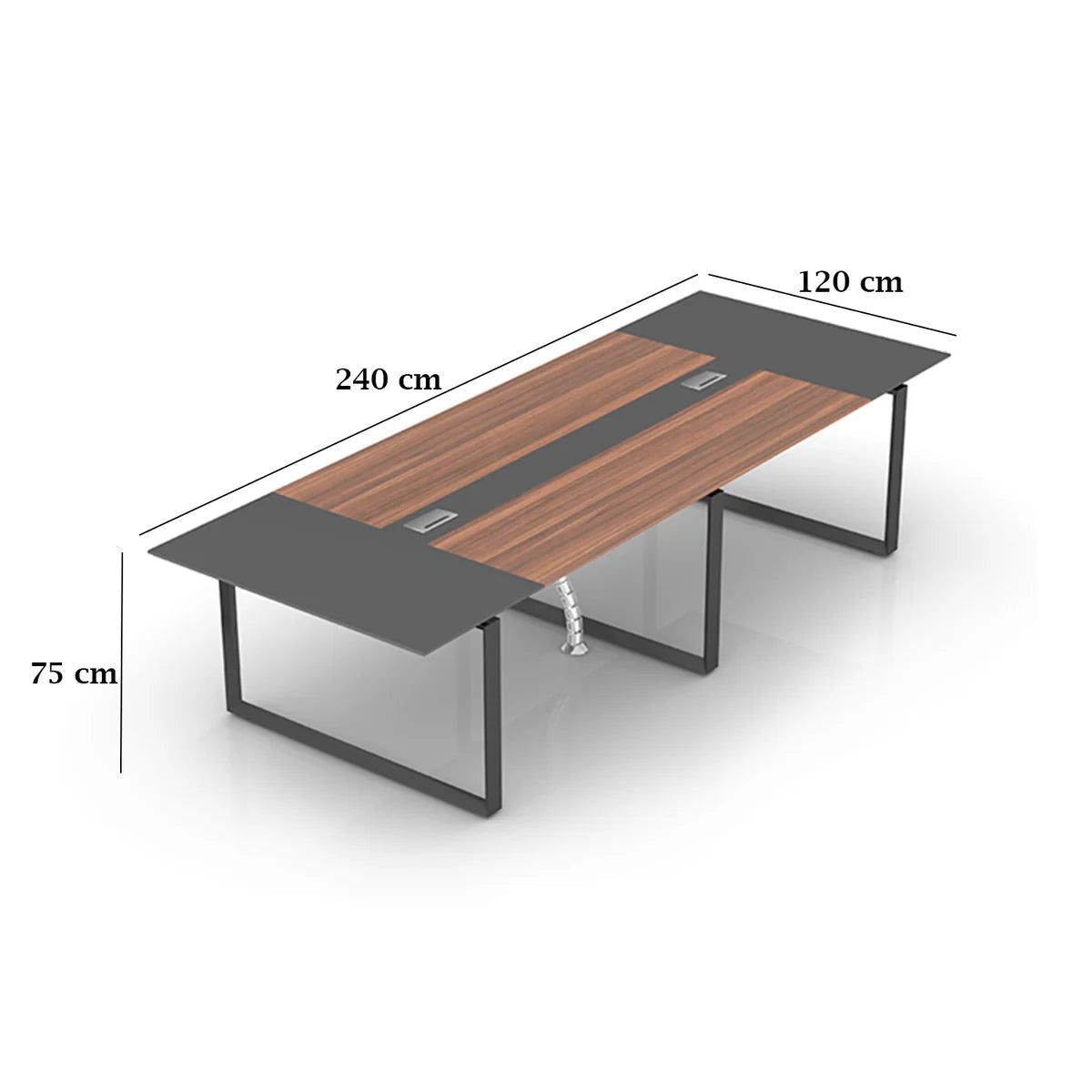 Long office desk with dimensions on a white background