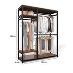 Clothing rack with dimensions labeled on a white background