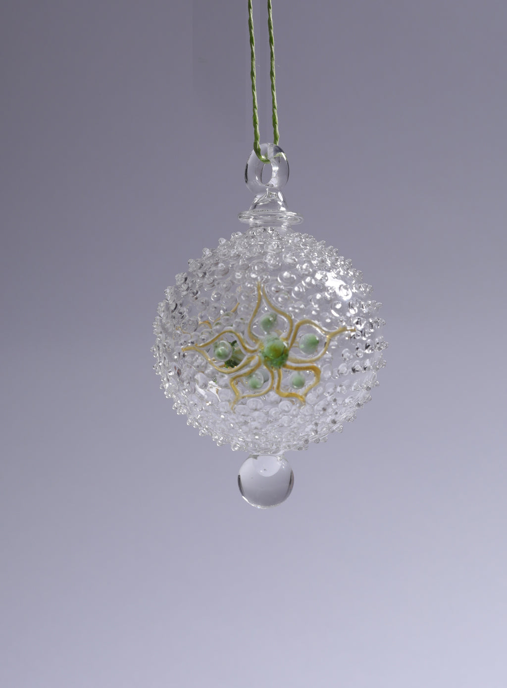 Decorative glass ball with plants on a gray background