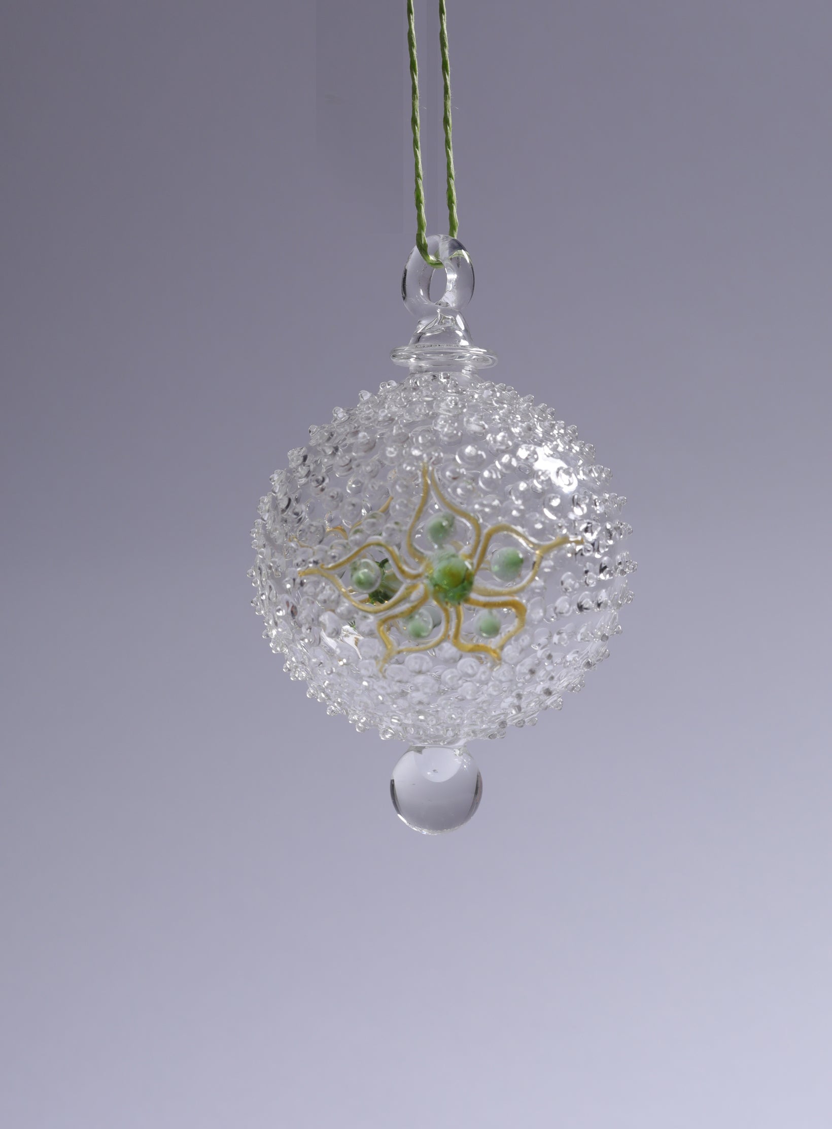 Decorative glass ball with plants on a gray background