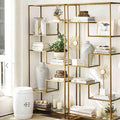 Grand Geometric Gold Painted Metal Staggered Double Shelf - Fully Assembled - 200x200x30cm