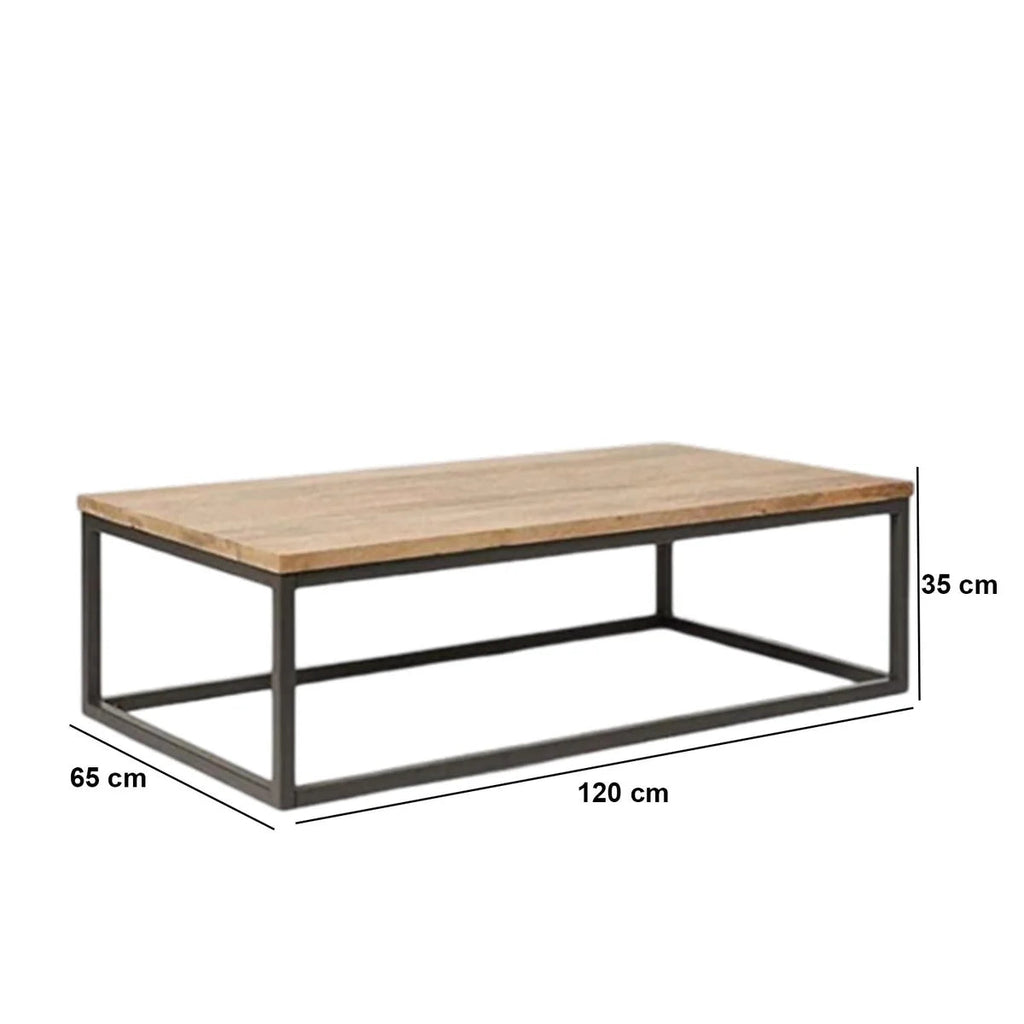 Coffee table with dimensions labeled on a white background