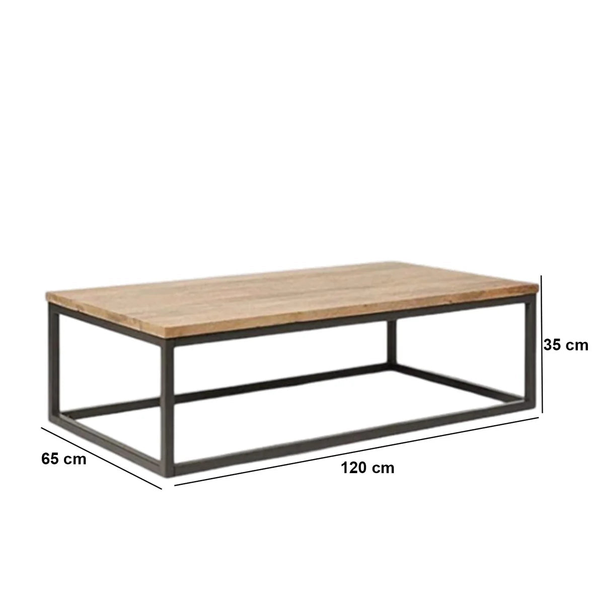 Coffee table with dimensions labeled on a white background