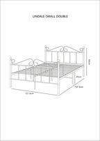 Technical drawing of a metal bed frame labeled 'Lindale-Small Double'.
