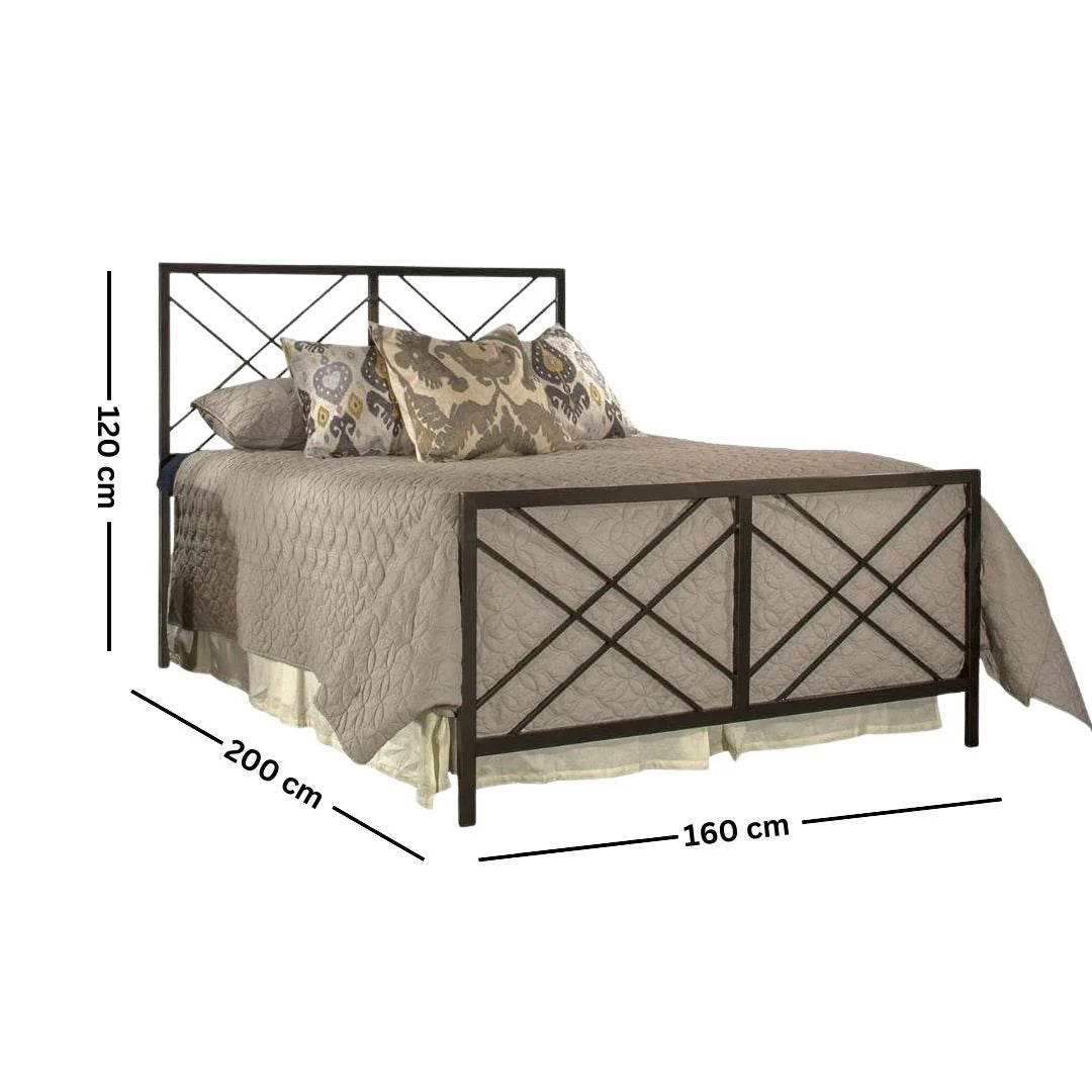 Bed with dimensions labeled on a white background