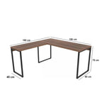 L-shaped desk with dimensions labeled on a white background
