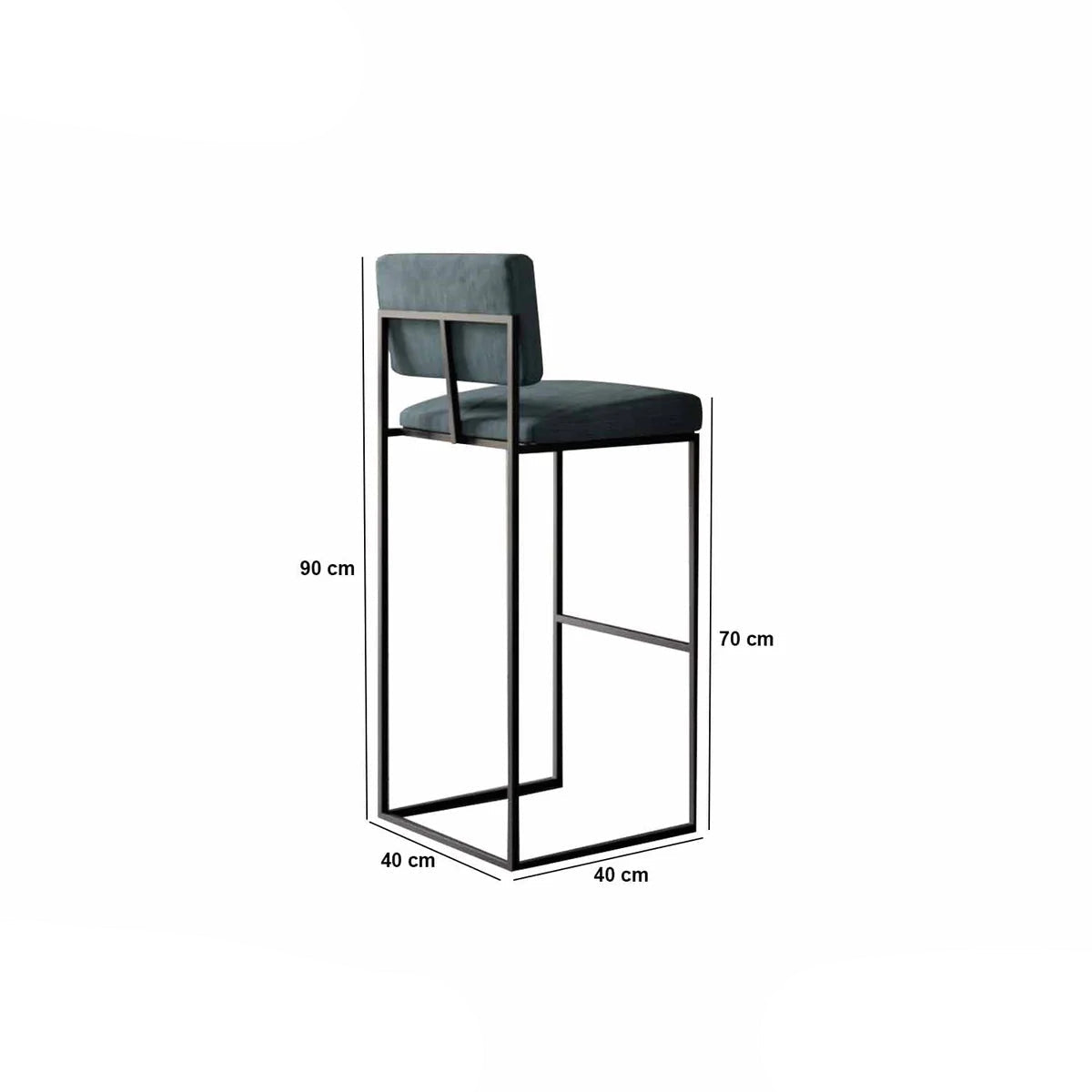 Bar stool with dimensions labeled on a white background