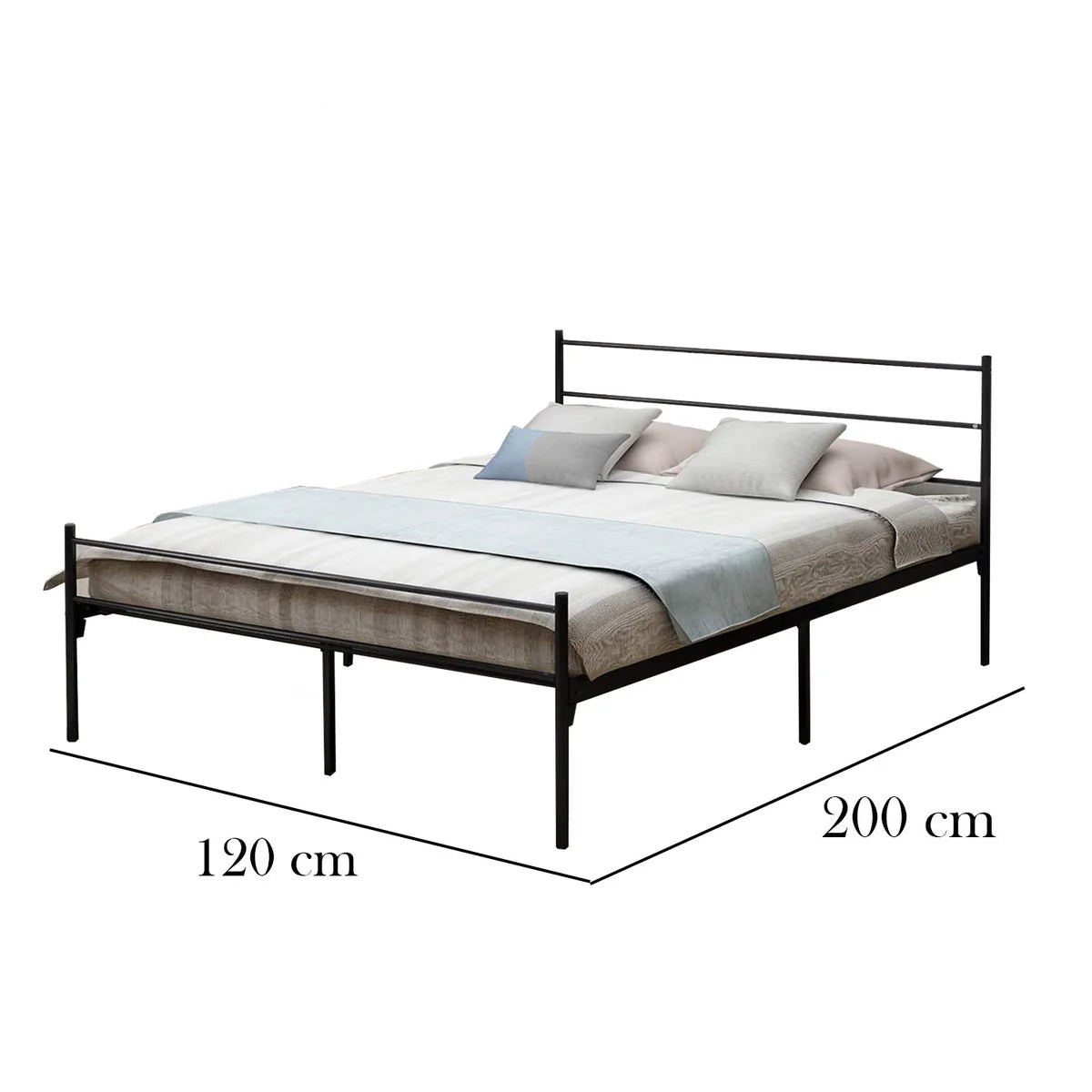 Bed with dimensions labeled on a white background