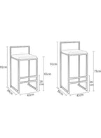 Dimensions of two bar stools on a white background