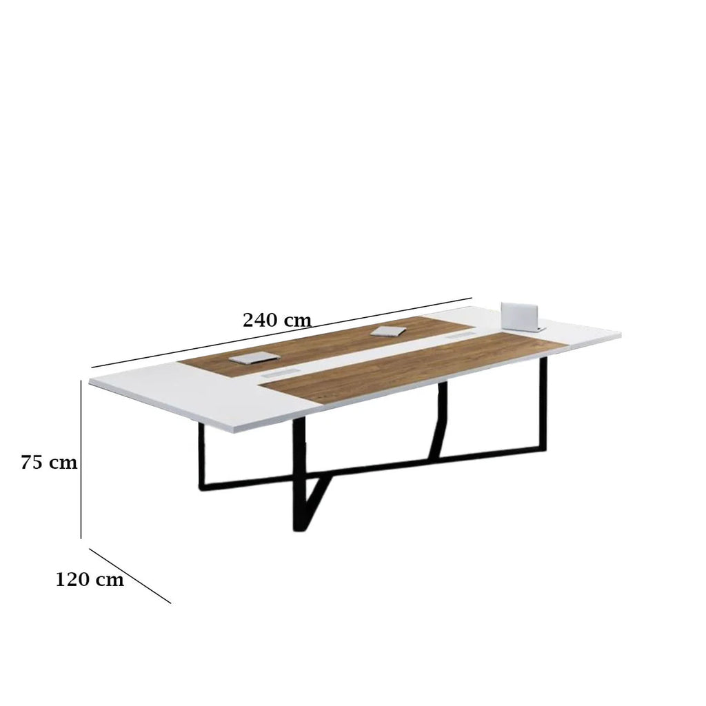 Conference table with dimensions on a white background