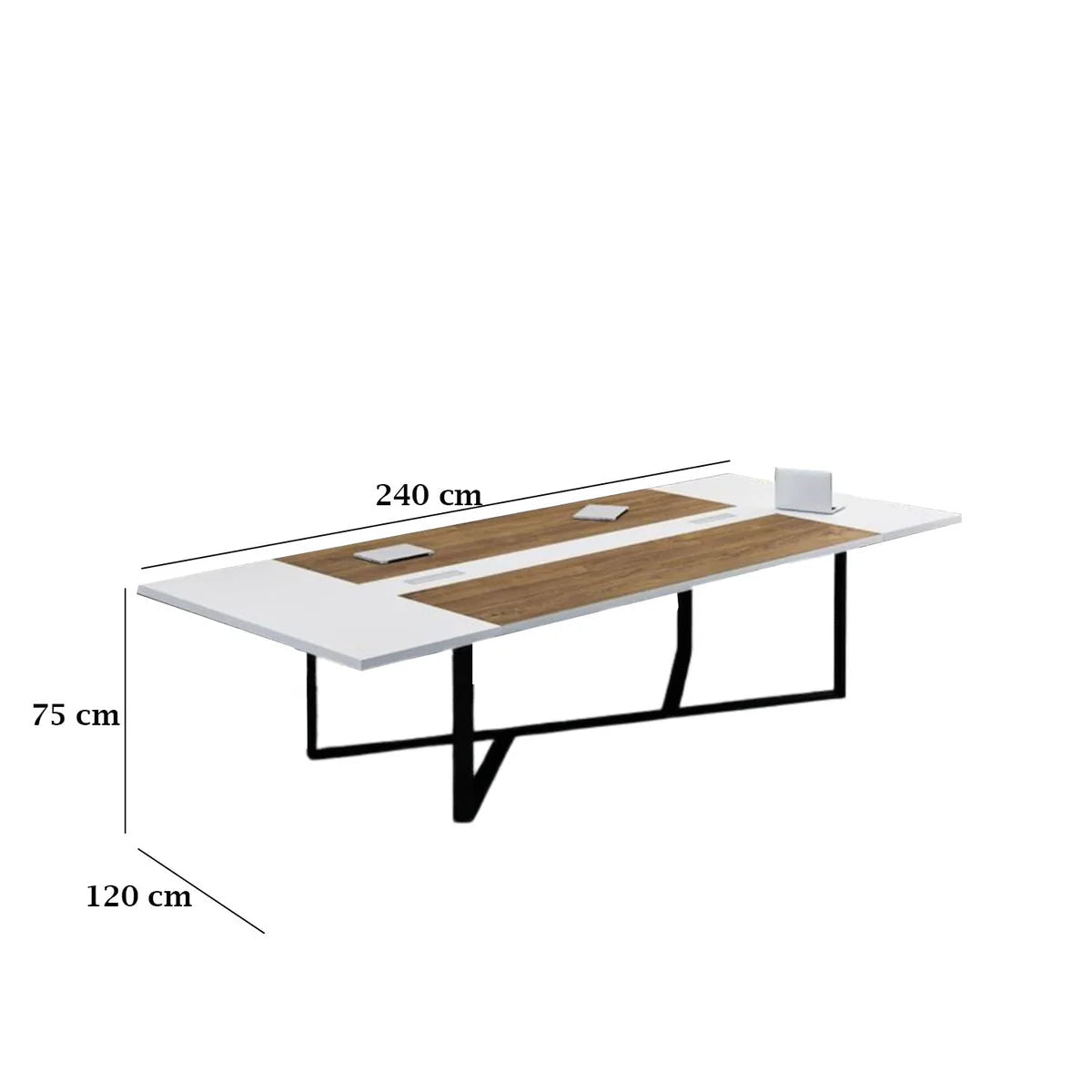 Conference table with dimensions on a white background