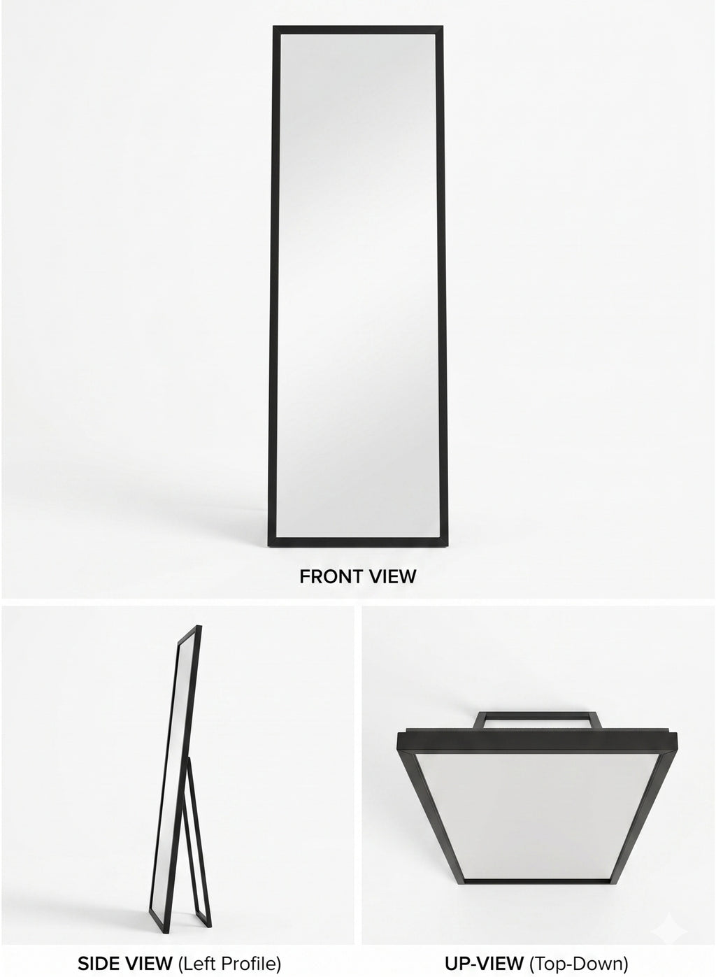 Modern Full Length Standing Mirror – Matte Black Metal Frame