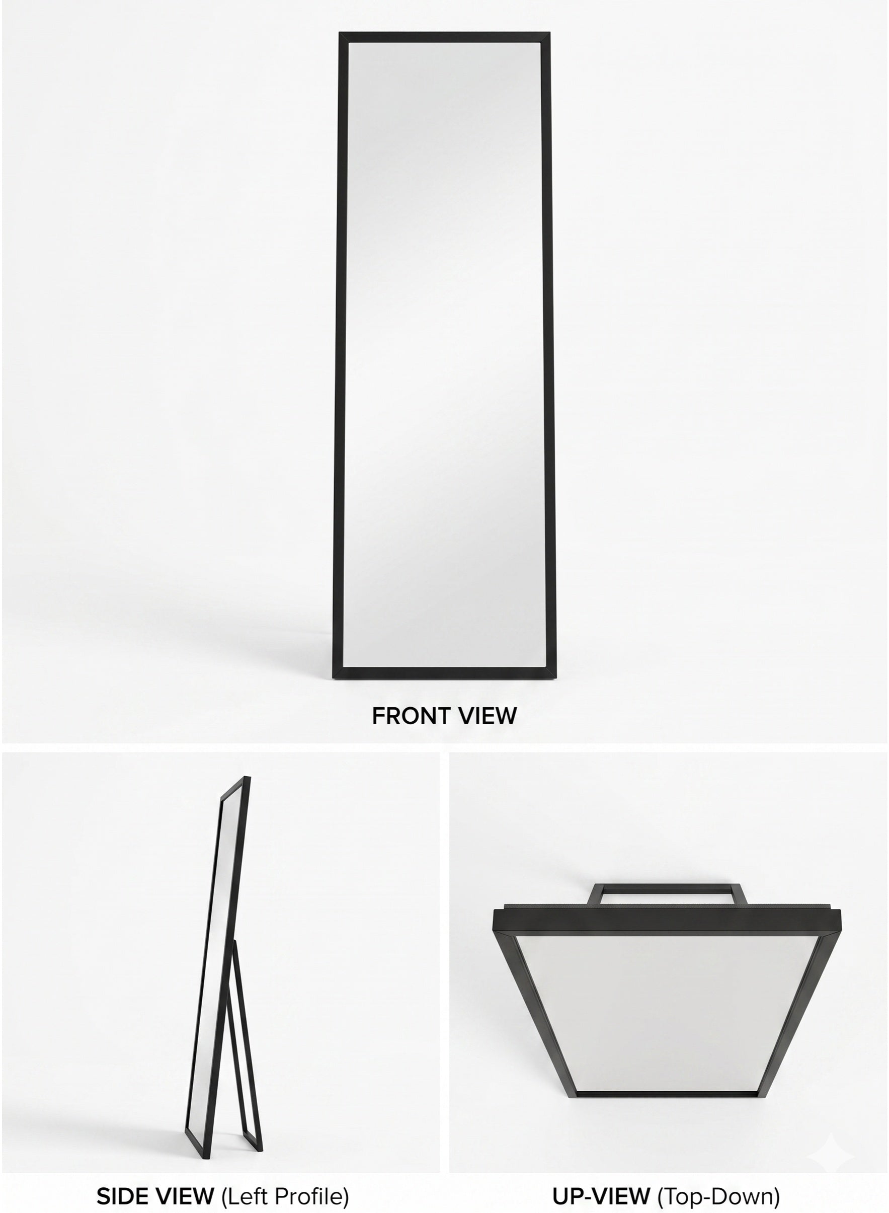 Modern Full Length Standing Mirror – Matte Black Metal Frame
