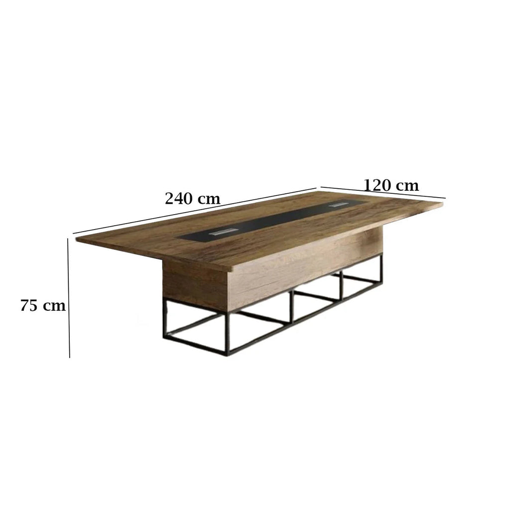 Wooden conference table with dimensions on a white background