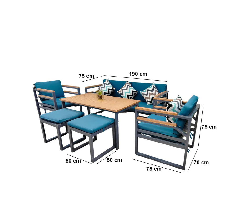 Outdoor furniture set with dimensions labeled on a white background