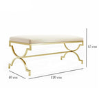 Gold bench with dimensions labeled on a white background
