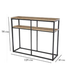 Console table with dimensions on a white background