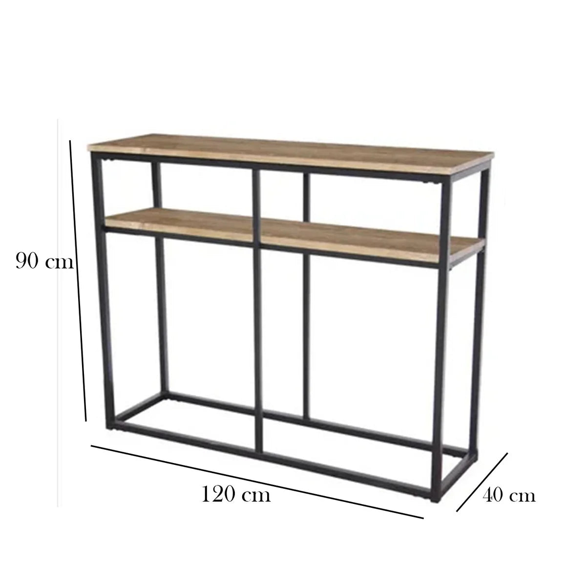 Console table with dimensions on a white background