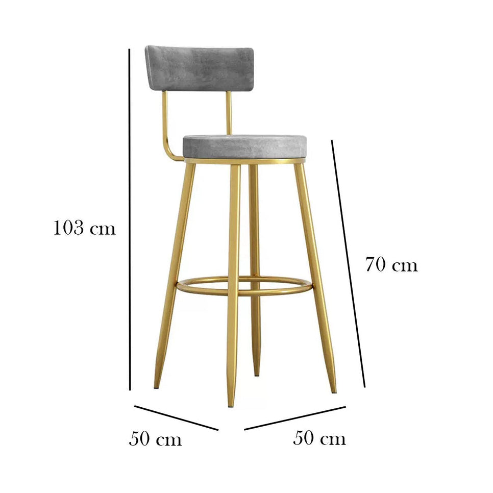 Bar stool with dimensions labeled on a white background