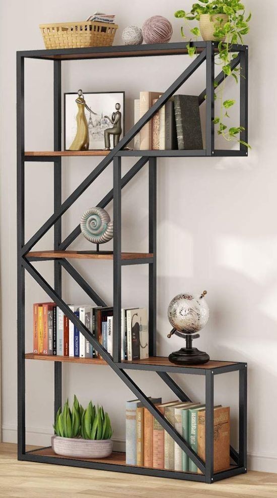 Bookshelf with decorative items against a white wall