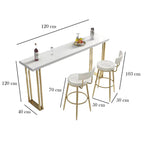Bar table with stools and dimensions labeled on a white background