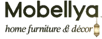 Mobellya logo with text 'home furniture & decor' and a lamp icon.
