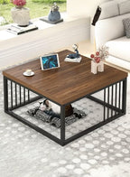 Modern Coffee Table with Metal Frame & Open Storage Space