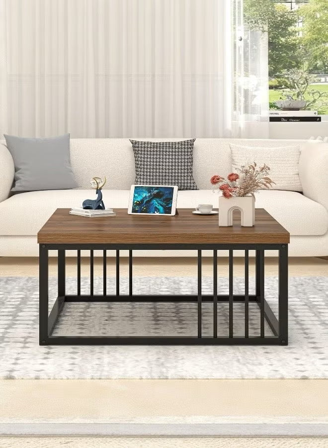 Modern Coffee Table with Metal Frame & Open Storage Space