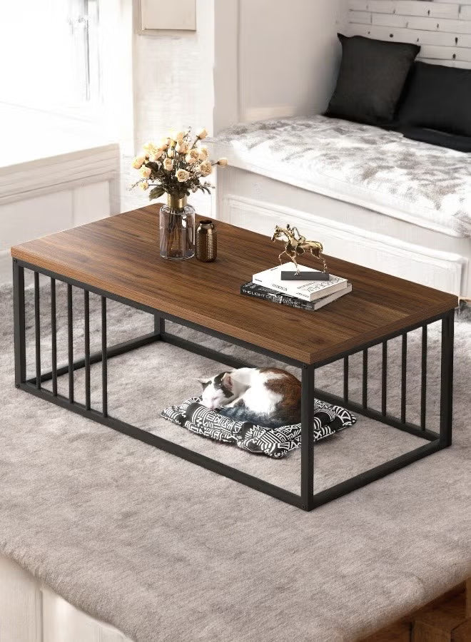 Modern Rectangular Coffee Table with Open Storage and Metal Frame